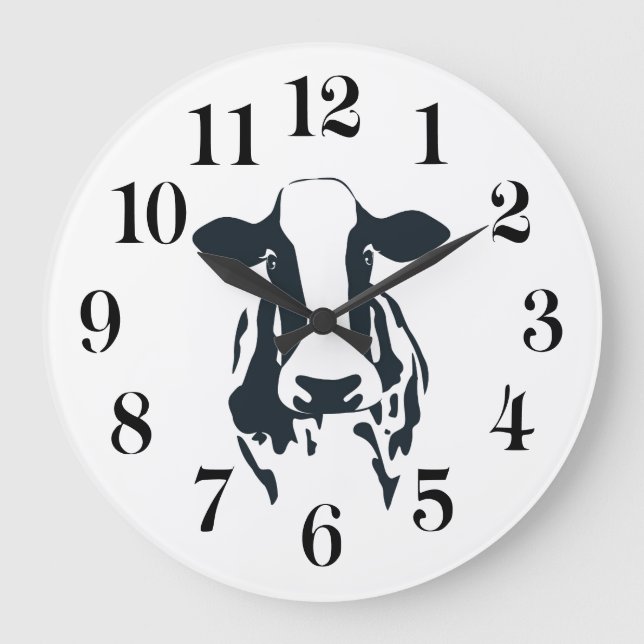 Grande Horloge Ronde Black and White Cow Clock
