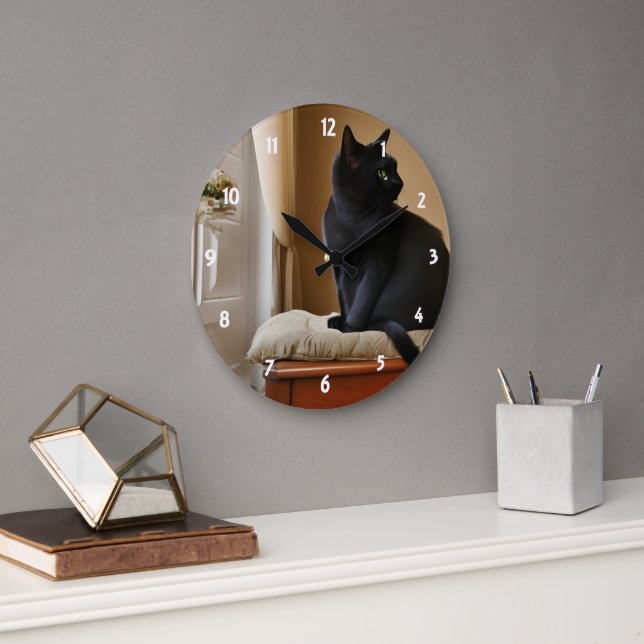 Grande Horloge Ronde Black Cat Acrylique Wall Clock (Bureau)
