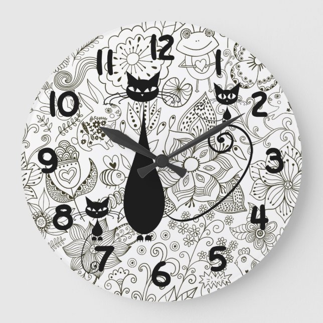 Grande Horloge Ronde Black Cat and Kittens (Recto)