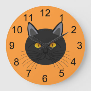 Grande Horloge Ronde Black Cat for Halloween Wall Clock
