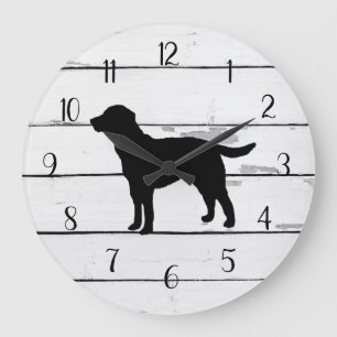 Grande Horloge Ronde Black Dog Labrador Rustic Shiplap Farmhouse Decor