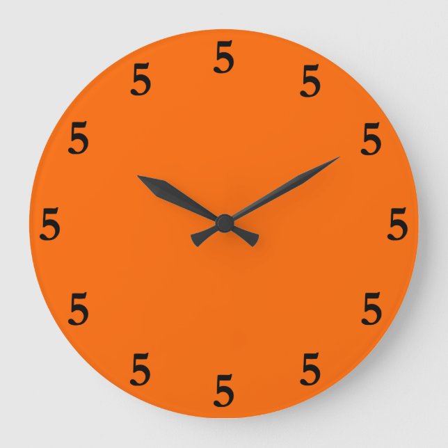 Grande Horloge Ronde Black Five o'Clock Somewhere sur Orange (Recto)
