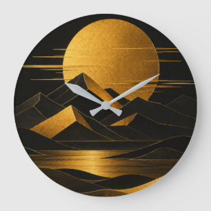 Grande Horloge Ronde Black & Gold Art Deco Mountain Landscape Clock