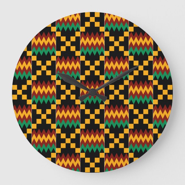 Grande Horloge Ronde Black, Green, Red, et Yellow Kente Cloth (Recto)