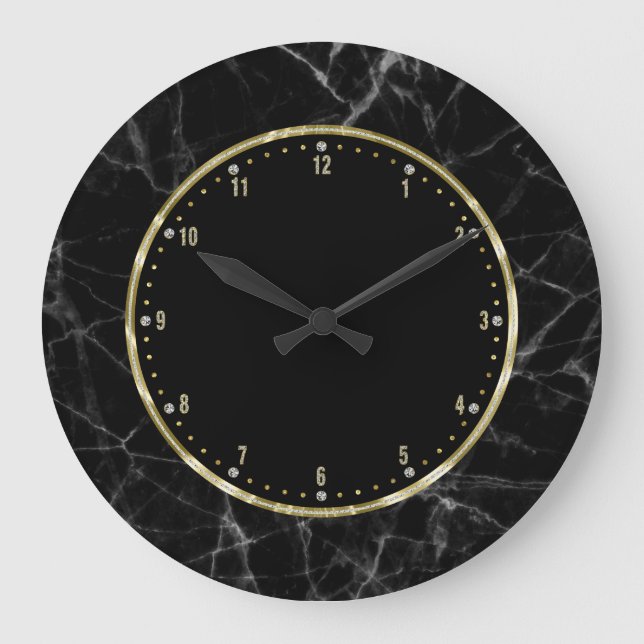 Grande Horloge Ronde Black Marble Gold & Glitter Accents (Recto)