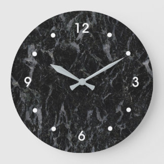Grande Horloge Ronde Black Marble Veined with Gray Image White Numbers