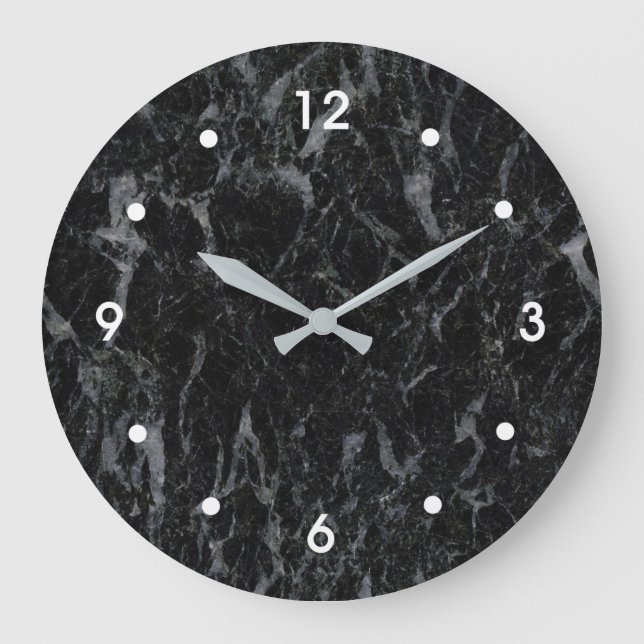 Grande Horloge Ronde Black Marble Veined with Gray Image White Numbers (Recto)