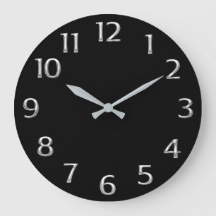 Grande Horloge Ronde Black metal Silver Gray Grey Arabic Numers