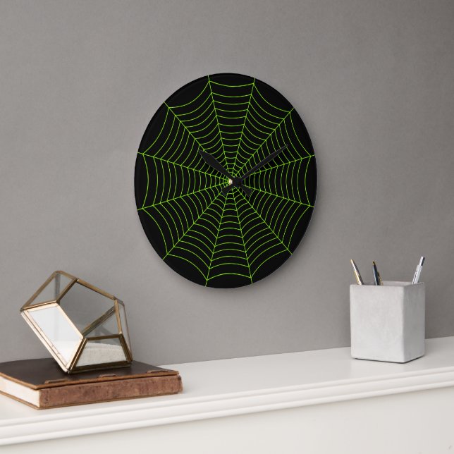 Grande Horloge Ronde Black neon vert toile d'araignée Halloween motif (Bureau)