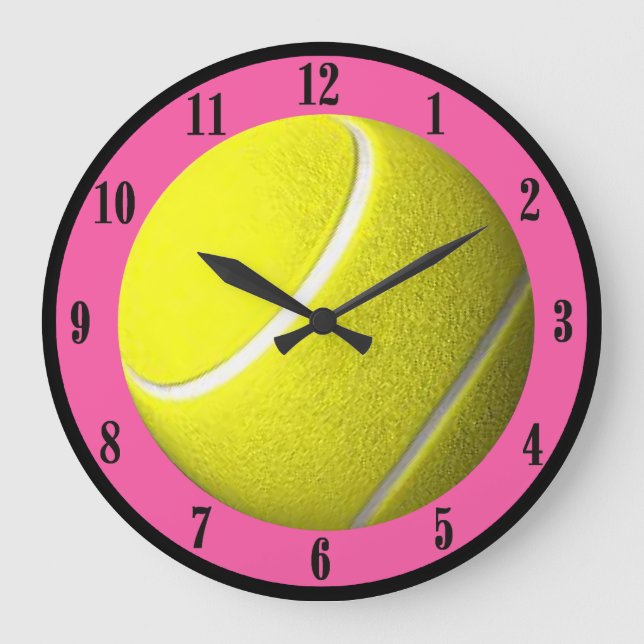 Grande Horloge Ronde Black Numbers de Tennis Wall Clock Pink Court (Recto)