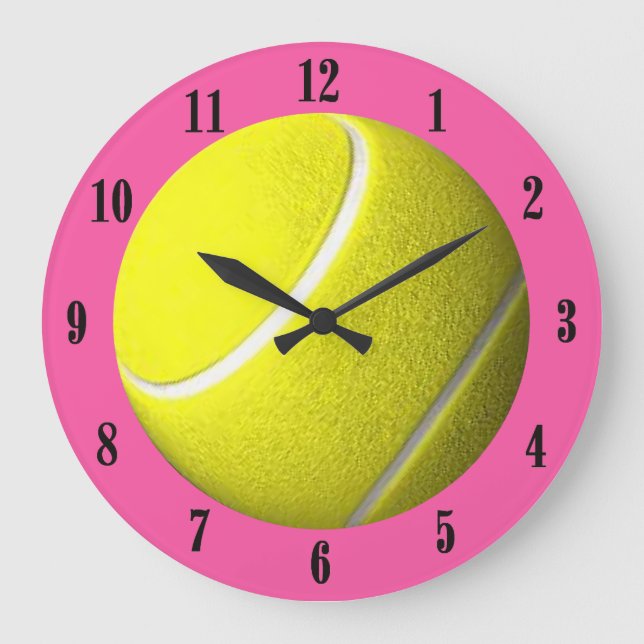 Grande Horloge Ronde Black Numbers de Tennis Wall Clock Pink Court (Recto)