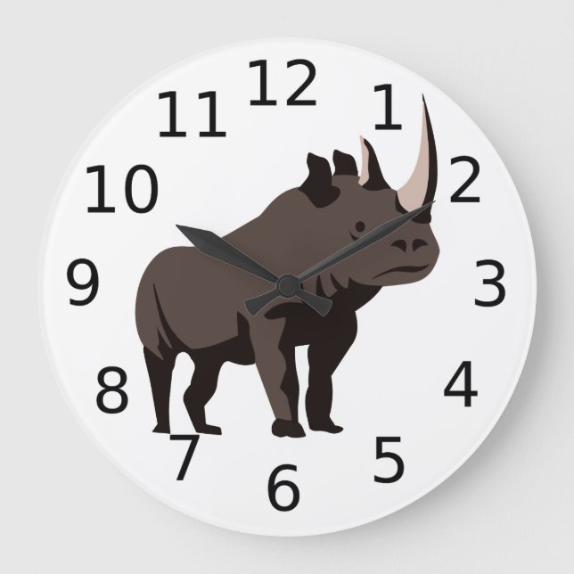 Grande Horloge Ronde Black Rhino debout fier (Recto)