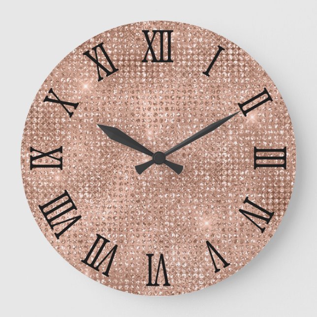 Grande Horloge Ronde Black Roman Numéros Rose Gold Disco Parties scinti (Recto)