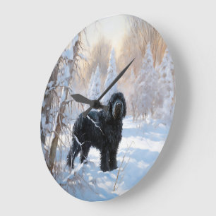 Grande Horloge Ronde Black Russian Terrier Laisser neiger Noël