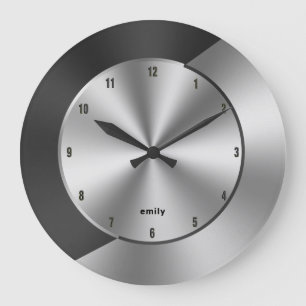 Grande Horloge Ronde Black & Silver Modern Metallic Geometric design