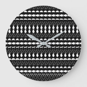 Grande Horloge Ronde Black White Cute Animals Pattern