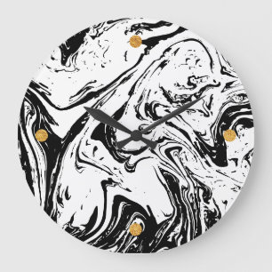 Grande Horloge Ronde Black & White Marble Style Acrylic Wall Clock