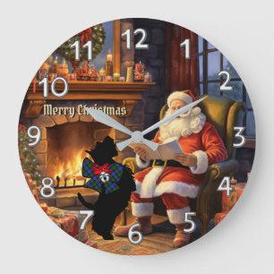 Grande Horloge Ronde Blair Scottie Chien & Père Noël Noël personnalisé