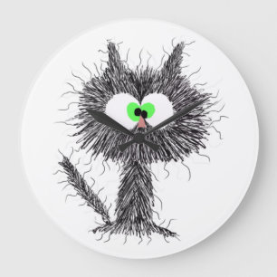 Grande Horloge Ronde Blanc de chat confus