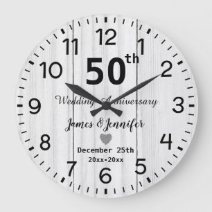 Grande Horloge Ronde Blanc Rustique Bois 50ème Anniversaire de Mariage