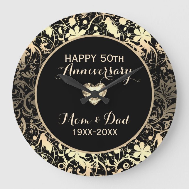 Grande Horloge Ronde Blanched Almond Damask et Heart (Recto)