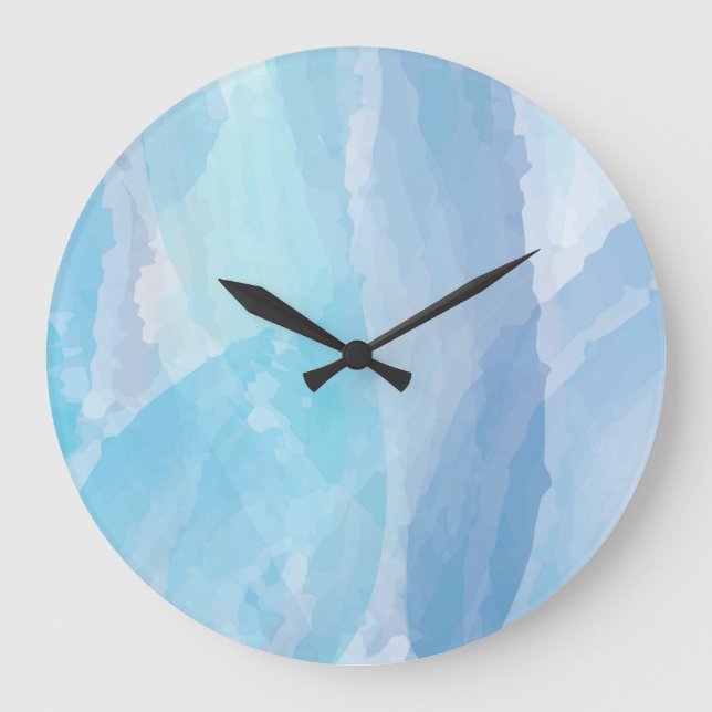 Grande Horloge Ronde Bleu, abstrait, cool couleur de l'eau brosse art (Recto)