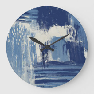 Grande Horloge Ronde Bleu Abstrait et ivoire