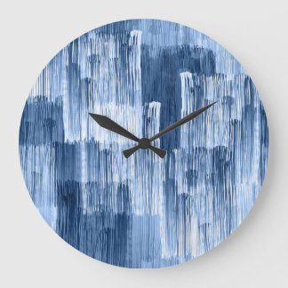 Grande Horloge Ronde Bleu Aquarelles : Motif géométrique