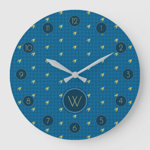 Grande Horloge Ronde Bleu avec l'horloge de pied de lit d'ascension or