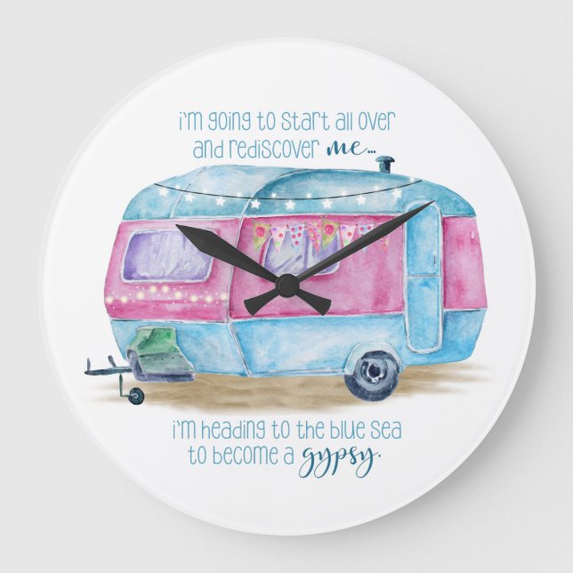 Grande Horloge Ronde Bleu caravane de Camper Retro | Glampadaire rose e (Recto)