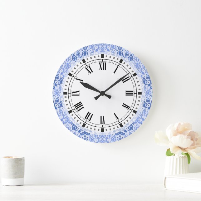 Grande Horloge Ronde Bleu clair Casbah Damask (Maison)