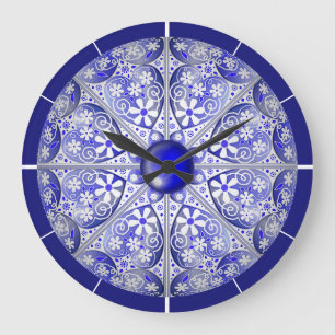 Grande Horloge Ronde Bleu de dentelle en céramique de Grèce