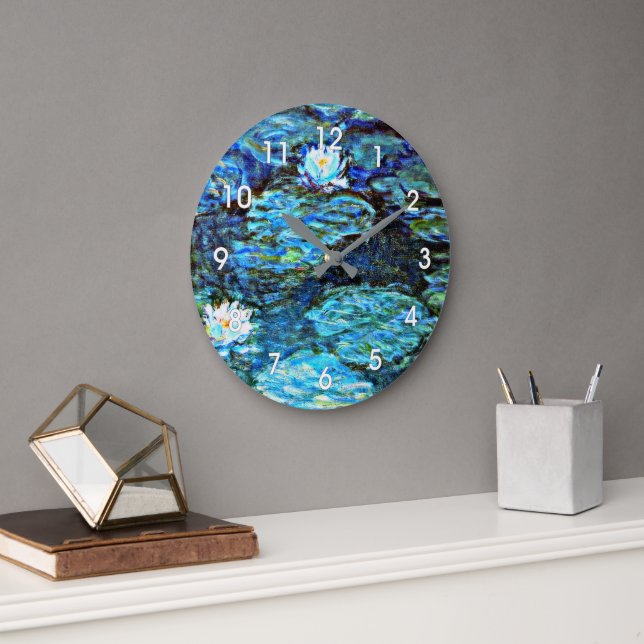 Grande Horloge Ronde Bleu des nénes d'eau par Monet (Bureau)