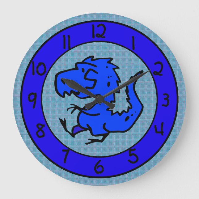 Grande Horloge Ronde Bleu Dinosaure ou cadenas de Dragon (Recto)