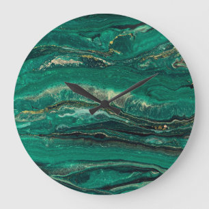 Grande Horloge Ronde Bleu doré Marbling : Art fluide
