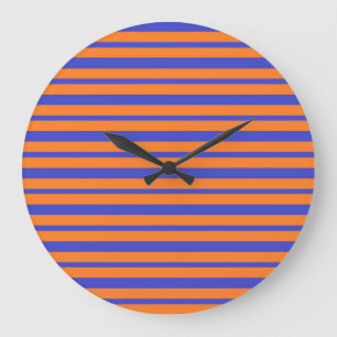 Grande Horloge Ronde Bleu épais et fin et bandes orange
