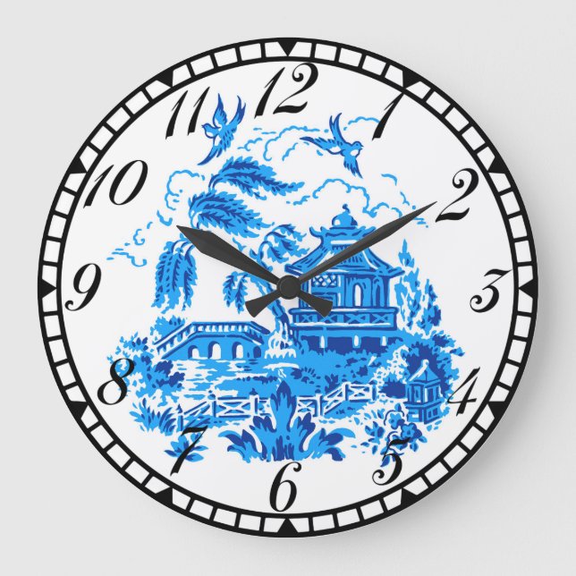 Grande Horloge Ronde Bleu et blanc Chine bleu Willow Design (Recto)