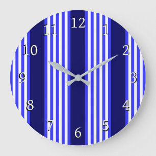 Grande Horloge Ronde Bleu et blanc cinq bandes motif