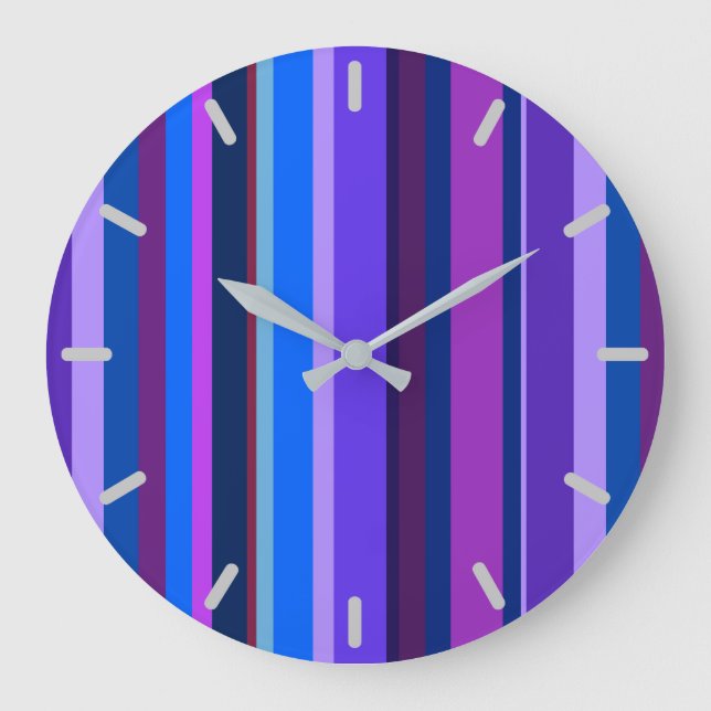 Grande Horloge Ronde Bleu et violet bandes verticales (Recto)