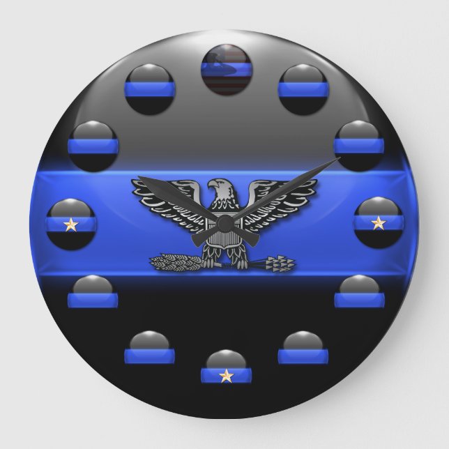 Grande Horloge Ronde Bleu fin Drapeau et Étoiles Boutons Aigle (Recto)