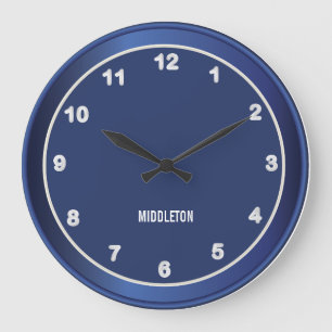 Grande Horloge Ronde Bleu foncé avec accentuation blanche
