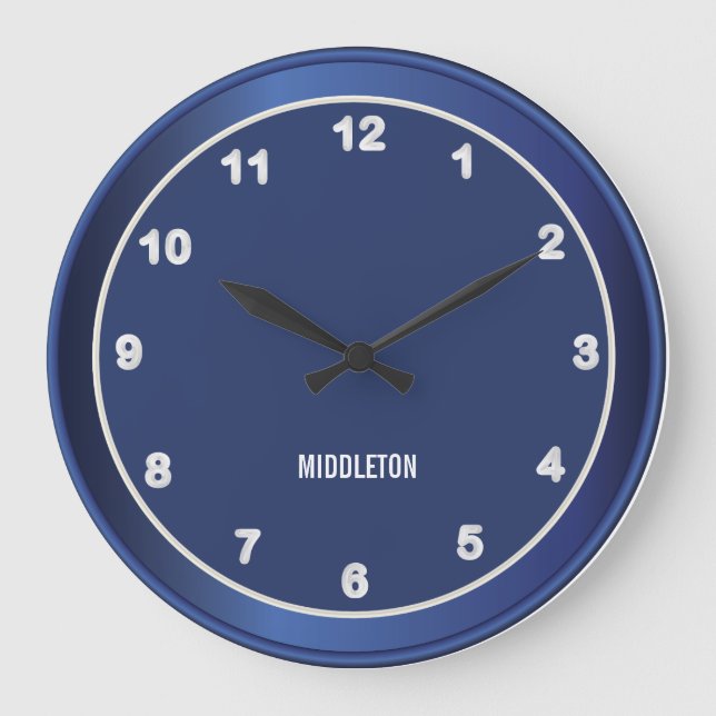Grande Horloge Ronde Bleu foncé avec accentuation blanche (Recto)