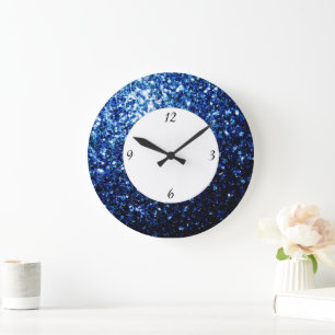Grande Horloge Ronde Bleu foncé profond brillant faux paillettes scinti