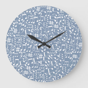Grande Horloge Ronde Bleu fumé clair avec des notes de musique dansante