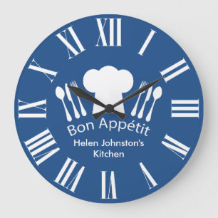 Grande Horloge Ronde Bleu gastronome et blanc d'Appetit de fève de