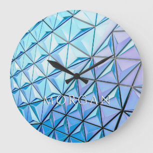 Grande Horloge Ronde Bleu noir violet conception géométrique, nom blanc