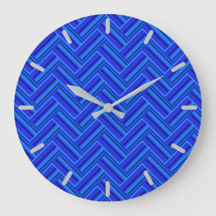 Grande Horloge Ronde Bleu rayures double motif