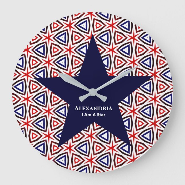 Grande Horloge Ronde Bleu Rouge Bleu Américain Patriotique Motif modern (Recto)