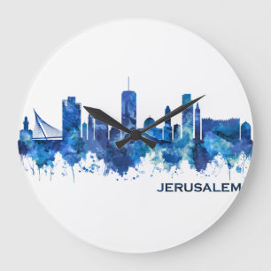Grande Horloge Ronde Bleu sur la ligne aérienne israélienne de Jérus