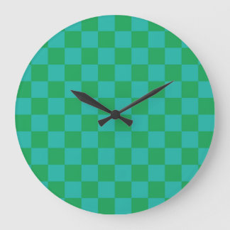Grande Horloge Ronde Bleu vert À damiers En vichy Motif